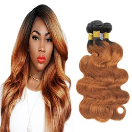 Niciitysi Light Brown Body Wave Bundles Color 1B30 Human Hair Ombre Two Tone Black and Brown Bundle Double Weft Brazilian Hair Extensions Soft and Silky 16 18 20 inch