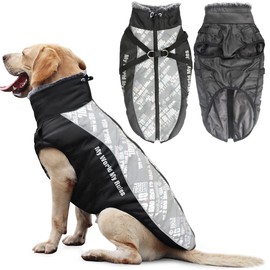 Idepet Dog Coat, Warm Reflective Dog Jacket, Dog Snowsuit for Outdoors, Waterproof Dog Vest for Medium-Sized Dogs with Harness Hole