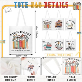 Paterr 12pcs Book Lover Gift Bookish Canvas Tote Bags Book Club Gifts Reading Canvas Tote Bag with Makeup Bag for Women Reading Accessories Library Present