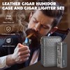 Scotte Cigar Humidor Box, Cigar Lighter Cedar Wood Lined Leather