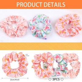 Doneace Easter Hair Scrunchies, Cute Bunny Rabbit Easter Egg Hair Ties, Soft Satin Elastic Hair Ties for Women and Girls, No Damage Ponytail Holders for Easter, Daily Wear, Parties & Gifts, 3 Pack