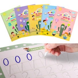 Full Set Handwriting Practice Kit, Reusable Copybooks for Kids, Children's Writing Practice Books, Grooved Handwriting Workbooks with Pencil Grips, Writing Aid for Preschool Kindergarten