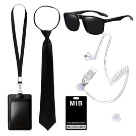 GWAWG 6PCS Agent Costume Accessories, Secret Security Guard Outfit Kit with Black Sunglasses Zip Tie Earpiece ID Card and Card Holder, Secret Service Costume Set, Spy Costume for Men Women Kids