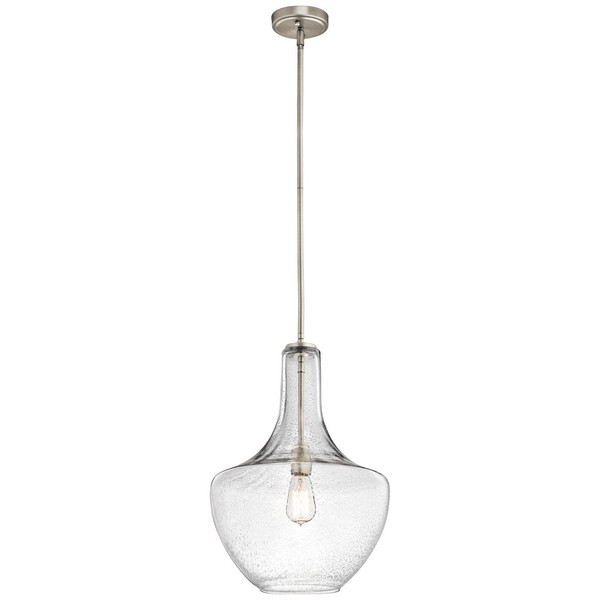 Kichler Everly 19.75" Kitchen Bell Pendant in Brushed Nickel, 1-Light Clear Seeded Glass Pendant Light, (19.75" H x 13.75" W), 42046NICS