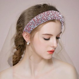 Cutewing 2PCS Rhinestone Wide Headbands for Women Sparkle Padded Headband Fashion Glitter Hairbands Comfort High Elastic Head Band Bling Hair Accessories for Womens Girls Hair