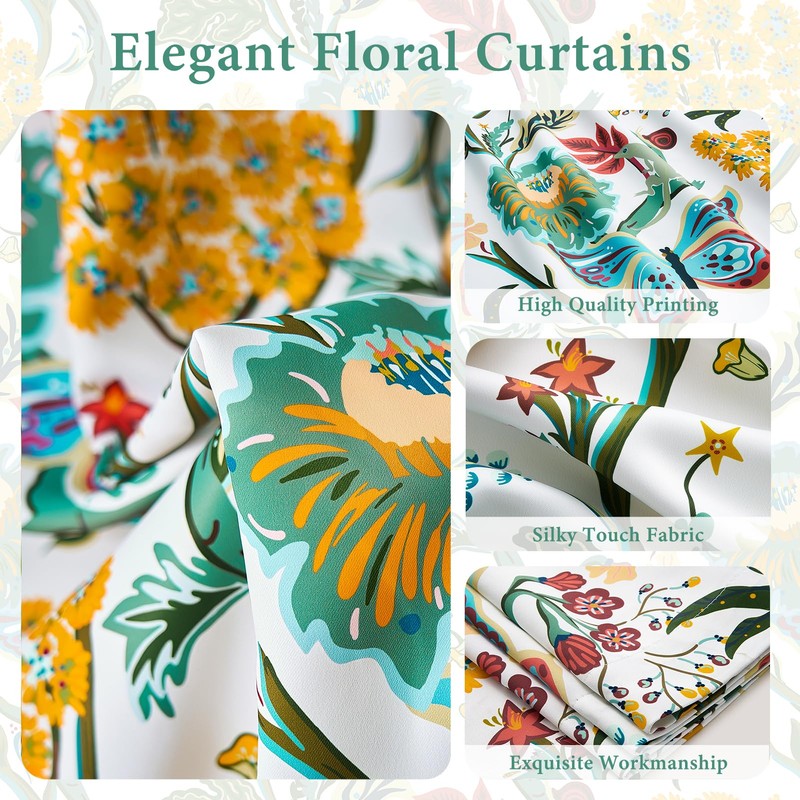 90 Inches Long Butterfly Flower Patterned Curtains Aesthetic Pretty Drapes