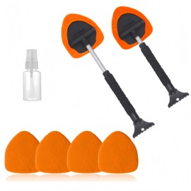 2-in-1 Car Windshield Cleaner & Snow Scraper for SUV Truck Auto Glass | Extendable 17-29" Reach, 180° Swivel Head, 4 Microfiber Pads & Spray Bottle | Interior Fog Remover, Winter Ice Scraper Tool