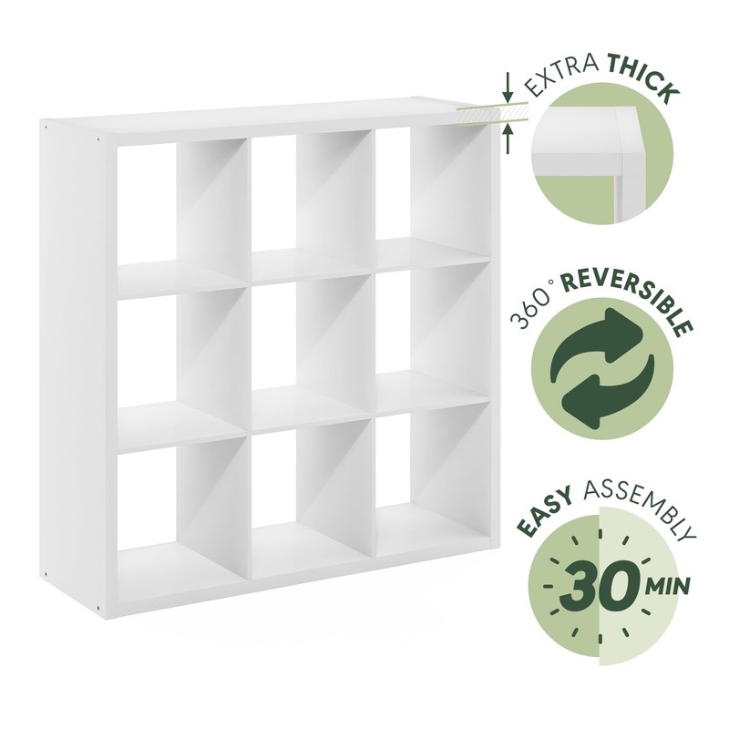 Furinno Cubicle Open Back Decorative Cube Storage Organizer, 9-Cube, White