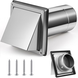 Gisafai 4" Dryer Vent Cover Outdoor with Stainless Steel Guard Wall Dryer Exhaust Vent Cap and Removable Extended Pipe External Dryer Vent Hood Cushioned Non Return Flap with Sealing Gasket Grille
