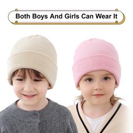 CHUANGLI Baby Beanie Hat Mitten Set for Boys Girls, Toddler Winter Hat and Gloves Set Knit Warm Soft Beanie for Little Kids Beige