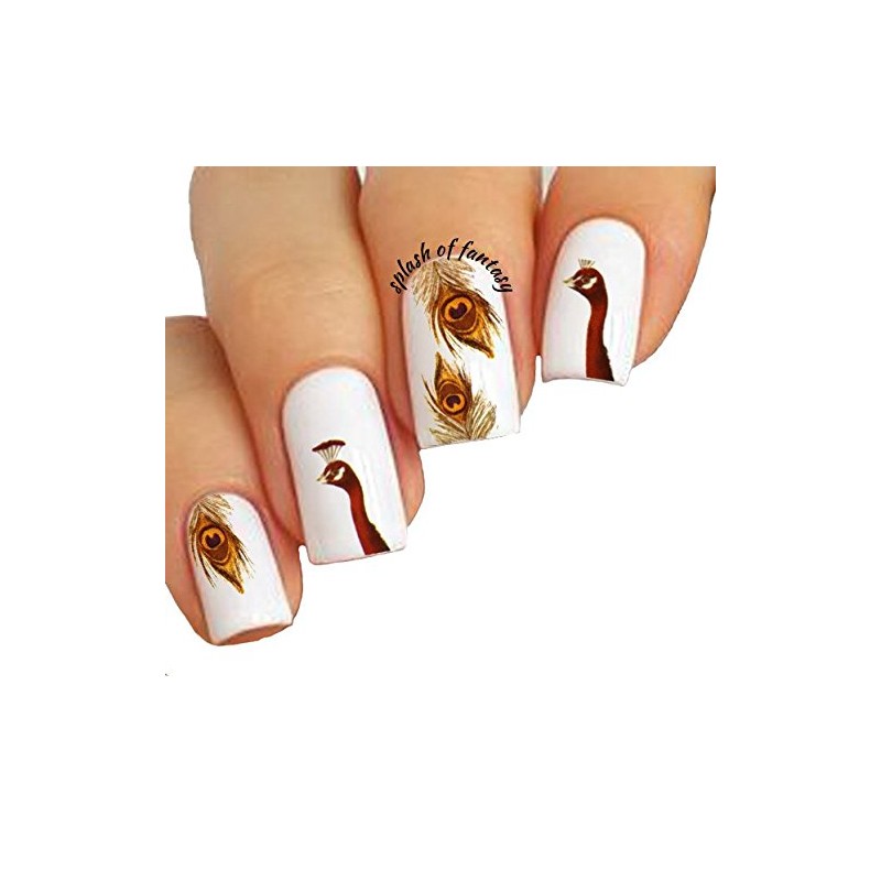 Water Nail Tattoo Stickers - Flowers, Dolphins, Butterflies, Peacock Feather