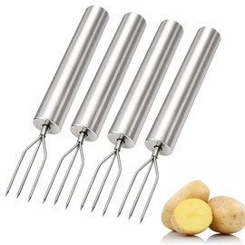 KIMHOME 4Pcs Stainless Steel Potato Fork, 3 Prongs for Vegetables and Barbecue