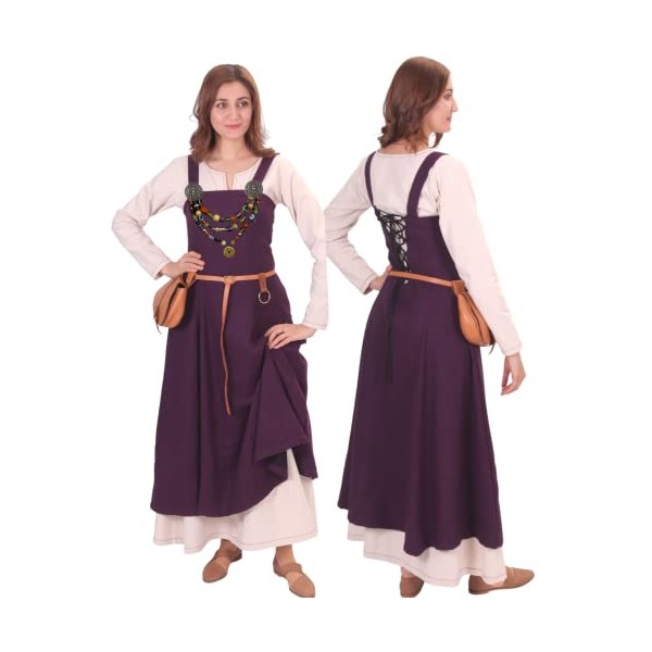 Anna - Medieval Viking Apron Overdress with Laced Back - Made in Turkey-Pur-XS/S
