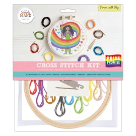 Simply MAKE Cross Stitch Kit Person with Flag, Kids & Adults, Hoop, Embroidery Thread, for Adult Crafts, Beginners, Craft Kit