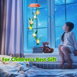 Solar Color-Changing Mobile Wind Chime LED Light Bird Type Hanging Light Lamp Hummingbird Windchime Home Party Garden Decoration (Colorful)