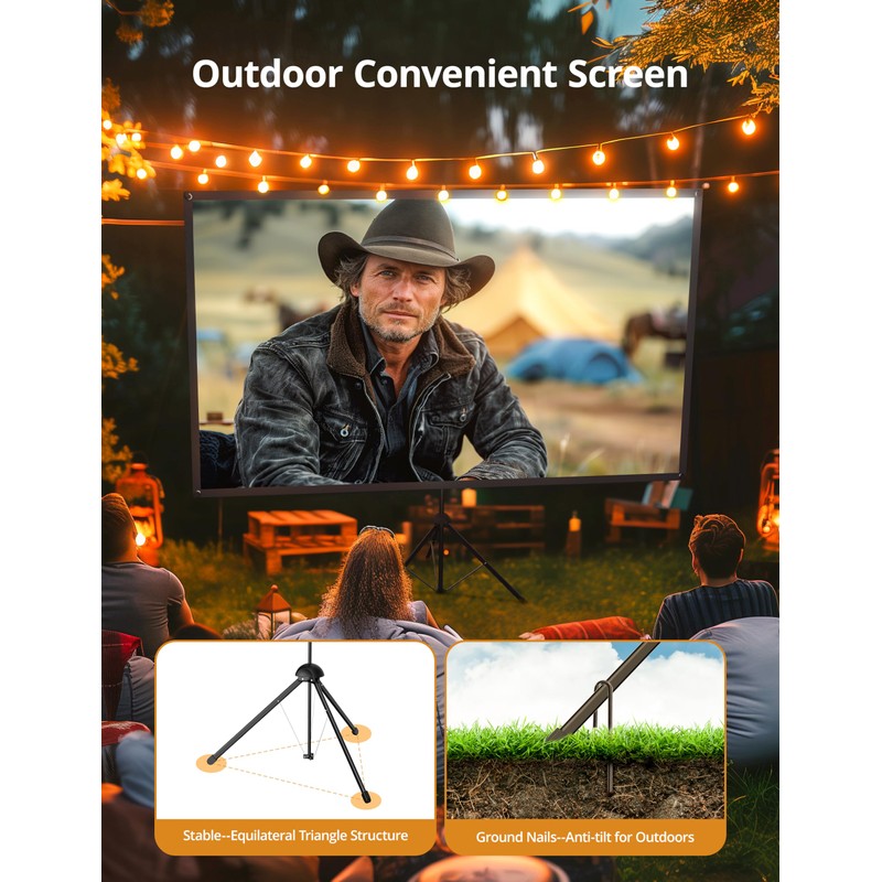 Projector Screen with Stand - 100" Indoor/Outdoor 16:9, 4K HD