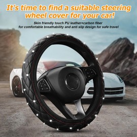 TNAIYH Bling Car Steering Wheel Cover, 15" Anti-Slip Elastic Stretch Leather Crystal Rhinestone Vehicle Steering Wheel Protector, Auto Interior Accessories, Universal for Sedan Truck SUV (Black)