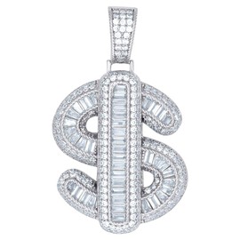 JewelryWeb 925 Sterling Silver Mens Baguette Cubic Zirconia Dollar Symbol Symbols Charm Pendant 44.3x25.4mm Wide Necklace for Men