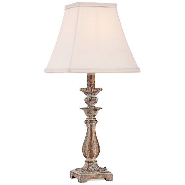 Regency Hill Alicia Cottage Traditional Rustic Small Accent Table Lamp 18" High Distressed Antique Gold Off White Fabric Square Shade Decor for Bedroom House Bedside Nightstand Home Office