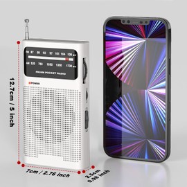 Goodes Portable Radio AM FM, Transistor Radio with Loud Speaker, Headphone Jack, 2AA Battery Operated Radio for Long Range Reception, Portable Radio for Indoor, Outdoor and Emergency Use-White