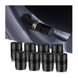 JNNJ Pack of 8 Car Valve Caps Cover, Car Valve Aluminium Caps, Valve Caps Corrosion Resistant, Tyre Valve Dust Caps, Universal Replacement (Black)