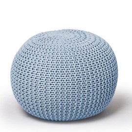 Urban Lifestyle Round Knit Pouf - Hand Woven Cotton, Light Blue