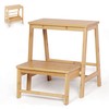 Bamboo Folding Climbing Step Stool, 2 Step Ladder Multi-Functional Stair