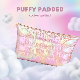 Hiroyuki Iridescent Makeup Bag, 14 inches Cosmetic Bag, Large Capacity Travel Pouch (Skin, pink)