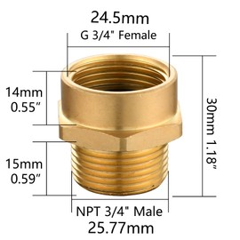 Tecmolog Brass Garden Hose Adapter G 3/4" Female to 3/4" NPT Male Connector Pipe Fitting, 2Pcs, SBA037A-2