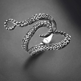 U7 Octopus Ring Punk Sea Monster Jewelry Platinum Plated Retro Black Squid Kraken Punk Ring for Men Women