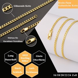 Rajputana S925 Sterling Silver Plated 3 mm/5 mm Thick Cuban Chain for Men Robust Men's Silver Gold Chain Hypoallergenic Curb Chain Necklace Jewellery for Men 18/20/22/24 Inches, Sterling Silver, No