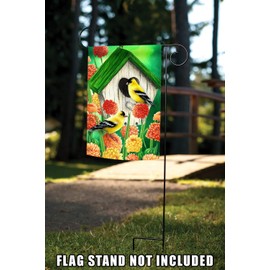Toland Home Garden 1112305 Goldfinch Bird House 12.5 x 18 Inch Decorative Spring Bird Finch Flower Garden Flag