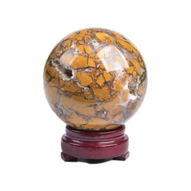 JIC Gem Natural Healing Crystal Sphere Ball Yellow Agate Crystal Decorative Ball with Display Stand Chakra Meditation Fengshui (60-70mm)