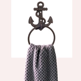 2 x Wall Hooks Anchor with Cast Iron Ring - Towel Rings Towel Rail Cast Iron Wall Hooks for Towels - Size 2 x Anchors (11.8 x 22 cm) (W x H)