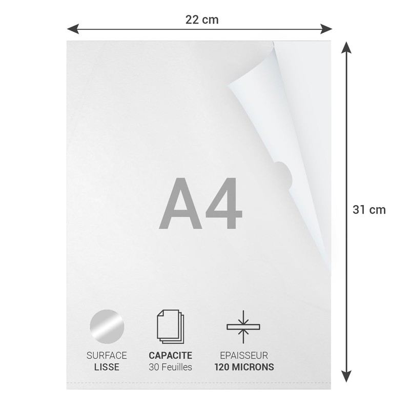 A4 Smooth Transparent Corner Pockets 120 microns Pack of 50