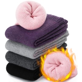 Merino Wool Socks for Womens Thermal Winter Hiking Thick Warm Crew Cozy Comfy Work Gifts Stocking Stuffers for Womens Socks 5 Pairs(Assorted A)