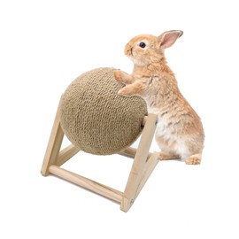 BNOSDM Large Rabbit Scratch Sisal Bunny Scratching Ball, Wooden Small Animals Scratcher Toy for Indoor Rabbits Bunnies Ferrets Kittens