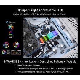 Thermaltake TOUGHRAM RGB White DDR4 4400MHz 16GB (8GB x 2) 16.8 Million Color RGB Alexa/Razer Chroma/5V Motherboard Syncable RGB Memory R022D408GX2-4400C19A