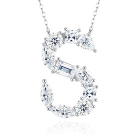 Pass Diamond Tester Letter J Multi Cut VVS Moissanite Necklace 925 Silver Platinum Plated Elegant Fine Jewelry NecklaceColor: Silver, Length: 18inches, Design: S