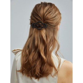 SuPoo 6PCS Vintage French Hair Barrettes for Women Black Flat Hair Clips Medium Barrette Clips for Fine Thin Hair Neutral Lay Back Hair Accessories Ponytail Holder Clamp