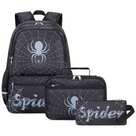 Octsky Kids Backpack for School Boys Backpack with Lunch Box Elementary Bookbag, Black 3pcs