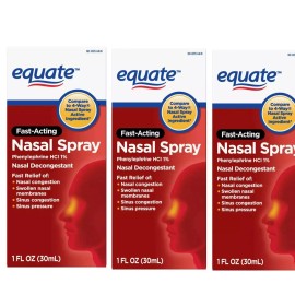 EQUATE Pack of 3 Equate Nasal Four Nasal Spray, Fast Acting Nasal  1 Fl Oz each