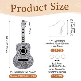 Craftdady 14Pcs Classic Guitar Earring Pendant Making Kit Colorful Acrylic Glitter Powder Guitar Charms with Jump Rings and Hooks Music Instrument Dangle Charms for DIY Music Lovers Jewelry Making