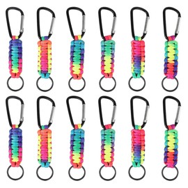 yotutun Paracord Key Ring with Carabiner, Pack of 12 Multifunctional Lanyard Ring Braided Lanyard Clip Key Rings for Outdoor Climbing, Camping, Hiking, Backpacking, Colourful