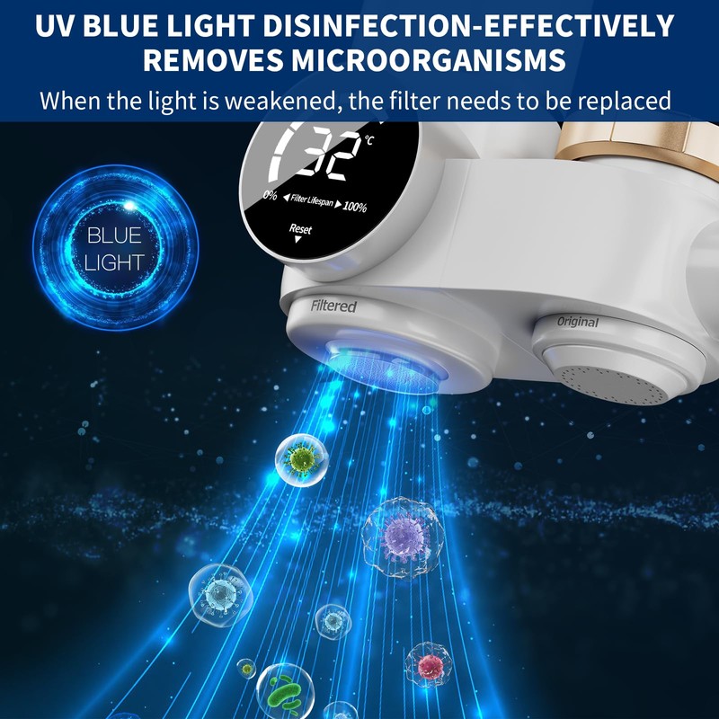 Water Filter Tap with LED Display, Includes 2 Filters, Water