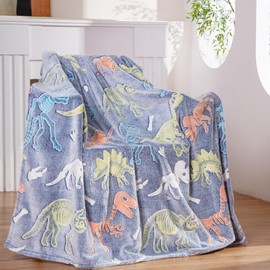 Glow in The Dark Dinosaur Blanket for Kids Toddlers, Soft Dinosaur Blanket Toys for Boys Age 1 2 3 4 5 6 7 8 9 10 12, Gifts for Boys Throw Blanket Birthday Room Decor 60x50