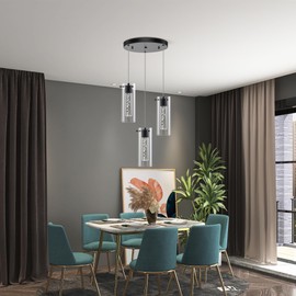 PNOUKF Pendant Lights Kitchen Island Hanging Lights, Dining Room Light Fixture(20W, 6000K, Black)