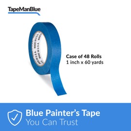 Blue Painters Tape, 1 inch x 60 Yards, Case of 48 Rolls of Premium Crepe Multi-Surface Blue Painters Tape, Made in USA