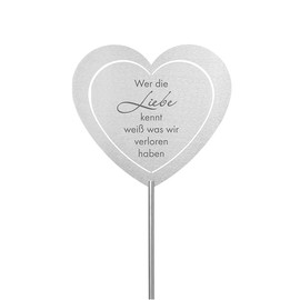 Dolorino Grave Stake Stainless Steel Heart 'Wer die Liebe kennt' | Graveside Ornament, in Love for a Loved One | A Weatherproof Stainless Steel Memory, Also for an Urn Grave, Stainless Steel