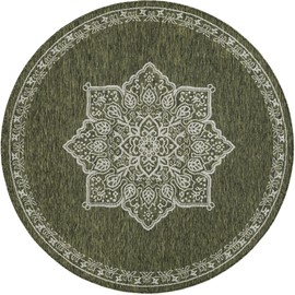 Unique Loom Outdoor Traditional Collection Area Rug - Antique (6' 1" Round Green/Ivory)